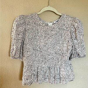 Beautiful spring Express peplum polka dot blouse top pink black white size M